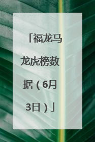福龙马龙虎榜数据（6月3日）