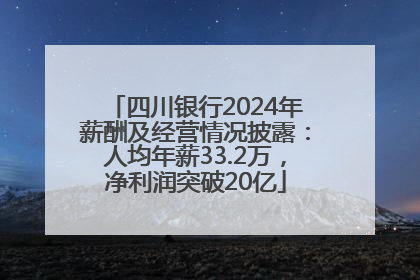 四川银行2024年薪酬及经营情况披露：人均年薪33.2万，净利润突破20亿